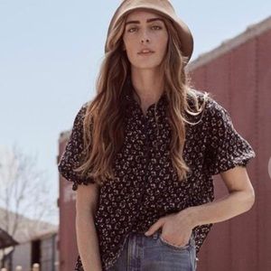 The Great Whistle Floral Scalloped Button-Front Top 1 / S Navy Blue Apron